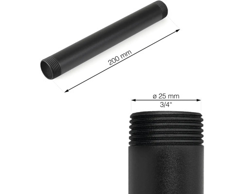 Schwarzes Stahlrohr mit einem Durchmesser von 25 mm und einer Länge von 200 mm