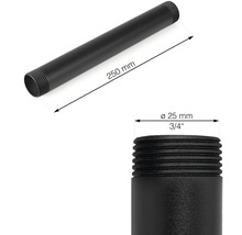 Schwarzes Rohr mit Gewindeenden, 250 mm lang und 25 mm Durchmesser