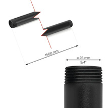 Abbildung eines schwarzen Stahlrohrs mit einer Länge von 1500 mm und einem Durchmesser von 25 mm.