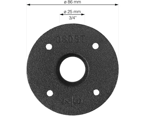 Rohrflansch, Durchmesser 86 mm, Innendurchmesser 25 mm, Gewinde 3/4 Zoll