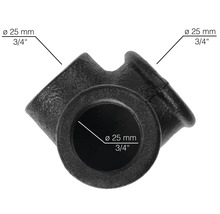 Schwarzes T-Stück aus Temperguss mit einem Durchmesser von 25 mm