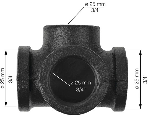 T-Stück aus Gusseisen, Durchmesser 25 mm