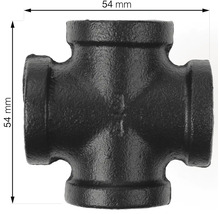 Schwarzes Tempergussfitting Kreuzstück mit einer Größe von 54 mm.