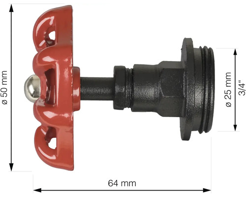 Ventilhahn aus Metall mit 25 Millimeter (3/4 Zoll) Durchmesser und 50 Millimeter Höhe