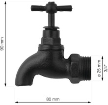 Wasserhahn aus Metall, 90 mm hoch, 80 mm breit, Durchmesser 25 mm