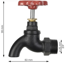 Wasserhahn mit 25 Millimeter Durchmesser und 3/4 Zoll Anschluss
