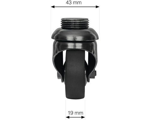 Möbelrolle mit Gewinde, Durchmesser 43 Millimeter und Radbreite 19 Millimeter