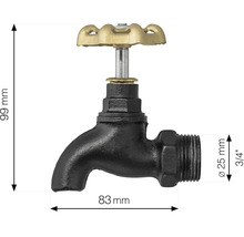 Wasserhahn mit den Maßen 99 mm Höhe und 83 mm Ausladung