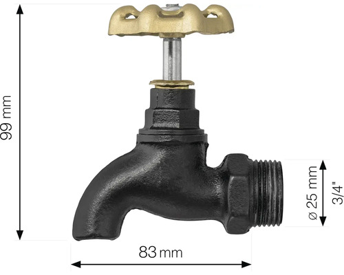Wasserhahn mit den Maßen 99 mm Höhe und 83 mm Ausladung