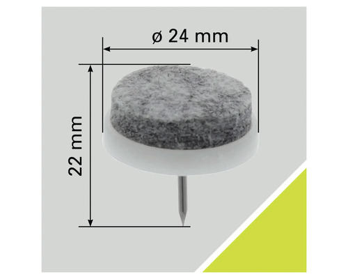 Filzgleiter mit Nagel, Durchmesser 24 Millimeter, Höhe 22 Millimeter