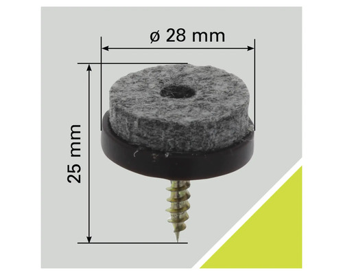 Filzgleiter mit Schraube, Durchmesser 28 mm