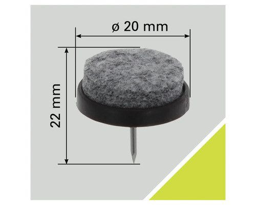 Filzgleiter mit Nagel, Durchmesser 20 mm, Höhe 22 mm
