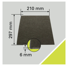 Dämmplatte mit den Maßen 210 Millimeter mal 297 Millimeter und einer Dicke von 6 Millimetern.