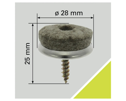 Filzgleiter mit Schraube, Durchmesser 28 Millimeter, Höhe 25 Millimeter