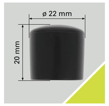 Abbildung eines Möbelgleiters mit den Maßen 22 mm Durchmesser und 20 mm Höhe