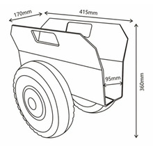 Technische Zeichnung einer Schubkarre mit Maßangaben