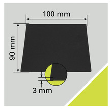 Abbildung eines Gummipuffers mit den Maßen 100 mm mal 90 mm mal 3 mm