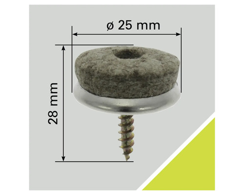 Filzgleiter mit Schraube, Durchmesser 25 Millimeter, Höhe 28 Millimeter