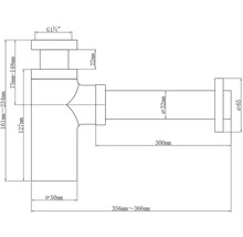 Technische Zeichnung eines Siphons mit Maßangaben