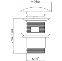 Technische Zeichnung Ablaufgarnitur mit den Maßen 66 mm Durchmesser und 72 mm bis 90 mm Höhe