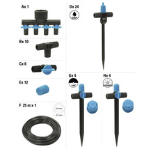 Gartenbewässerungssystem mit Regnern, Verteilerstücken, Schlauch und Zubehör