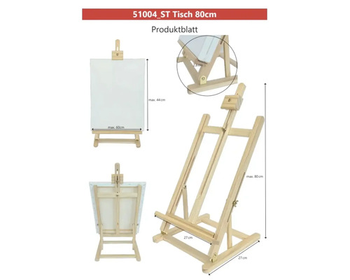Tischestaffelei aus Holz, geeignet für Leinwände bis maximal 44 x 60 cm, maximale Höhe 80 cm