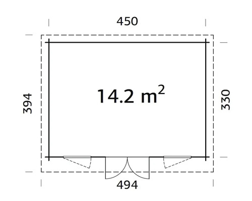 Grundriss eines Gartenhauses mit Maßangaben