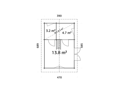 Grundriss eines Gartenhauses mit Größenangaben