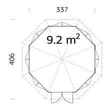 Grundriss Gartenhaus mit Maßen 406 x 337 cm und 9.2 Quadratmeter Fläche