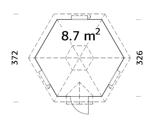 Grundrisszeichnung eines Gartenhauses mit einer Fläche von 8.7 Quadratmetern