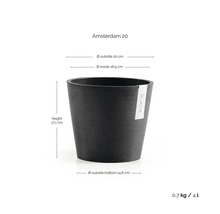 Blumenkübel ECOPOTS Amsterdam 20: Höhe 17,1 Zentimeter, Außendurchmesser 20 Zentimeter, Innendurchmesser 18,5 Zentimeter, Volumen 4 Liter.