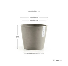 Ecopots Amsterdam 20 Blumentopf: Höhe 17,1 Zentimeter, Außendurchmesser 20 Zentimeter, Innendurchmesser 18,5 Zentimeter, Volumen 4 Liter.