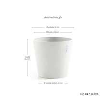 Pflanzkübel ECOPOTS Amsterdam 30 mit Maßen: Durchmesser 30 Zentimeter, Höhe 25,4 Zentimeter, Gewicht 1,55 Kilogramm, Volumen 12,80 Liter.