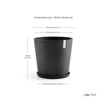Blumentopf Amsterdam 50 mit Wasserreservoir, Höhe 44,3 Zentimeter, Außendurchmesser 50 Zentimeter, Volumen 62 Liter.