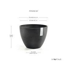 Ecopots Antwerp 30 Pflanzkübel, Höhe 25 Zentimeter, Außendurchmesser 30,2 Zentimeter, Volumen 11,4 Liter.
