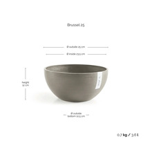 Ecopots Pflanzschale Brussel 25: Durchmesser 25 Zentimeter, Höhe 12 Zentimeter, Volumen 3,6 Liter, Gewicht 0,7 Kilogramm.
