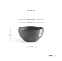 Ecopots Pflanzschale Brussel 30 mit Maßen: Durchmesser 30 Zentimeter, Höhe 14,8 Zentimeter, Gewicht 0,9 Kilogramm, Volumen 6,5 Liter.