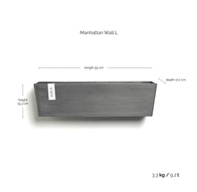 ECOPOTS Wand-Blumenkasten Manhattan Wall L, 55 mal 15,3 mal 17,2 Zentimeter, Fassungsvermögen 9,2 Liter, Gewicht 3,3 Kilogramm.