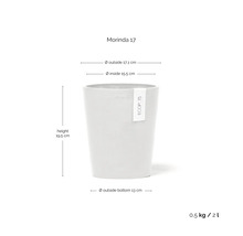 Ecopots Morinda 17 Blumentopf, Höhe 19,5 Zentimeter, Außendurchmesser 17,1 Zentimeter, Volumen 2 Liter, Gewicht 0,5 Kilogramm.