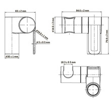 Technische Zeichnung eines Eckverbinders mit Maßangaben