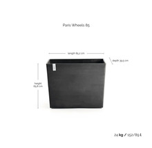 Rechteckiger Pflanzkübel Paris Wheels 85, anthrazit, Länge 85,2 Zentimeter, Höhe 65,8 Zentimeter, Tiefe 39,5 Zentimeter, Gewicht 24 Kilogramm.