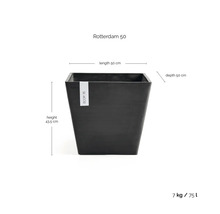 Dunkelgrauer quadratischer Pflanzkübel Ecopots Rotterdam 50 aus Kunststoff, Länge 50 Zentimeter, Tiefe 50 Zentimeter, Höhe 43,5 Zentimeter.