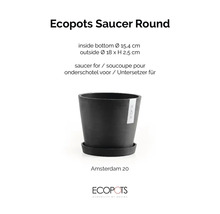 Ecopots runder Untersetzer für Blumentopf Amsterdam 20, Außendurchmesser 18 Zentimeter, Höhe 2,5 Zentimeter.