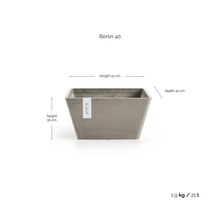Ecopots Berlin 40 Pflanzkübel, Länge 41 Zentimeter, Tiefe 41 Zentimeter, Höhe 18 Zentimeter, Volumen 21 Liter, Gewicht 1,9 Kilogramm.