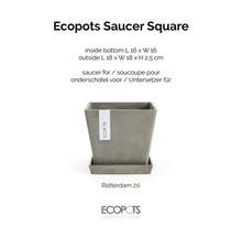 Ecopots Saucer Square quadratischer Untersetzer für Rotterdam 20 Blumentopf aus recyceltem Kunststoff 18 mal 18 mal 2,5 Zentimeter Ecopots Logo.