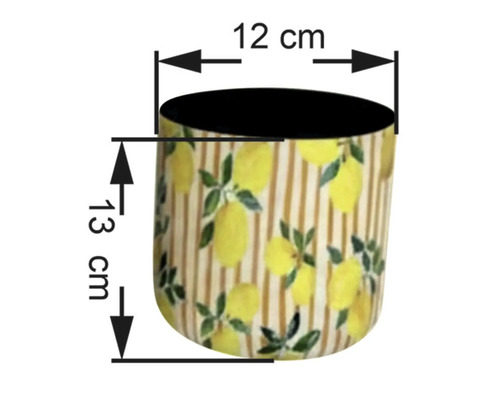 Blumentopf mit Zitronenmuster und den Maßen 12 cm x 13 cm.