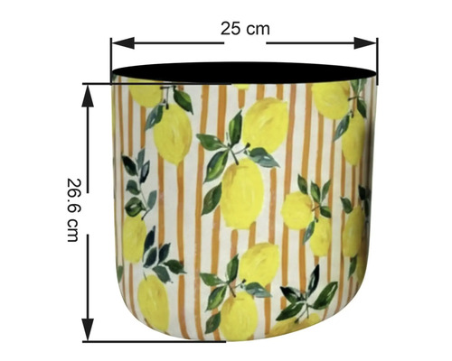 Zylinderförmiger Blumentopf mit Zitronenmuster, Höhe 26,6 cm, Durchmesser 25 cm
