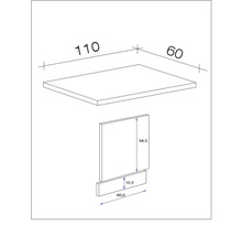 Technische Zeichnung eines Möbelelements mit Maßangaben