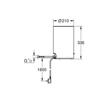 Technische Zeichnung eines Sanitärprodukts mit Maßangaben