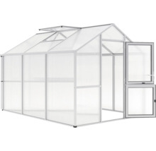 Gewächshaus mit geöffneter Tür und Oberlichtfenstern